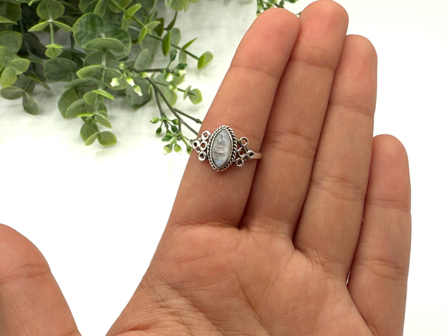 Rainbow Moonstone Gemstone 925/Sterling Silver Ring