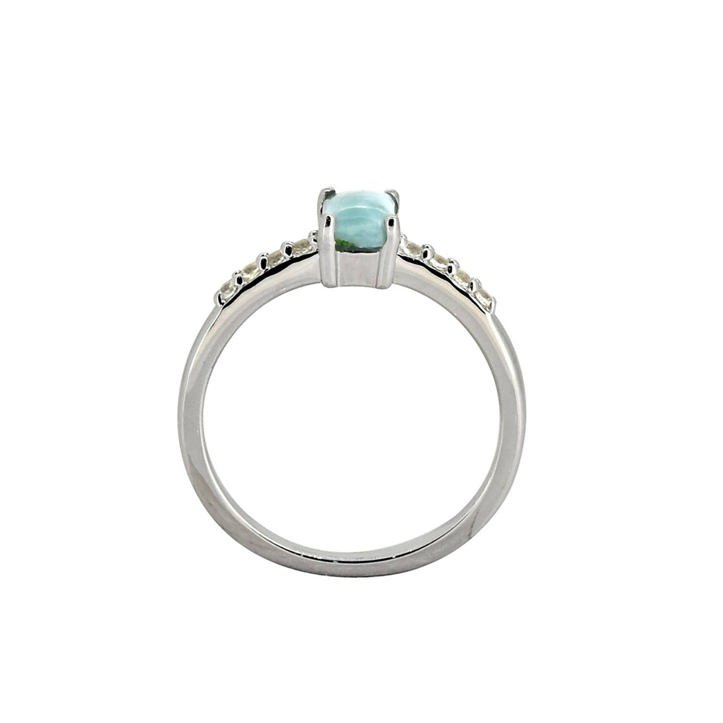 925 Sterling Silver Natural Larimar Gemstone Band Ring