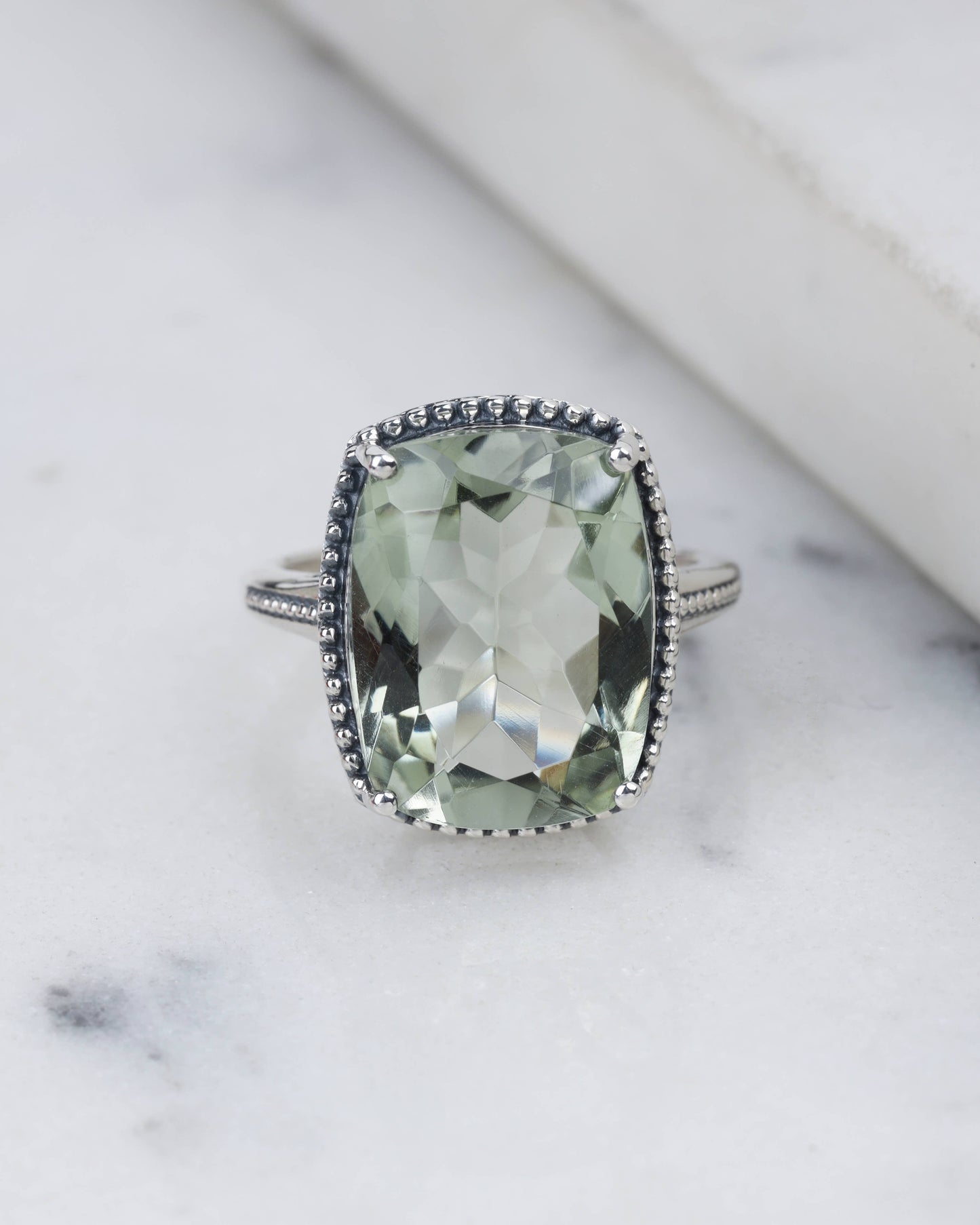 Sterling Silver Prasiolite Statement Tapestry Ring