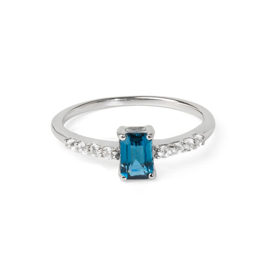 925 Sterling Silver London Blue Topaz Gemstone Band Ring