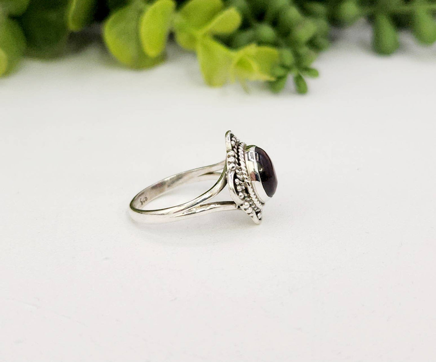 Garnet Semi-Precious Gemstone Sterling Silver (925)--Ring