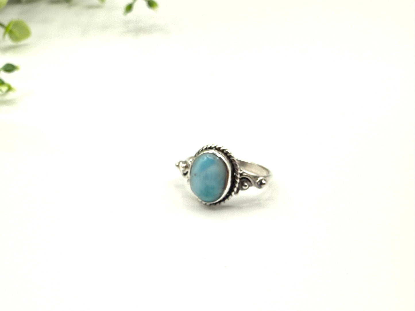 Larimar On Semi-Precious Oval Gemstone Ring / 925