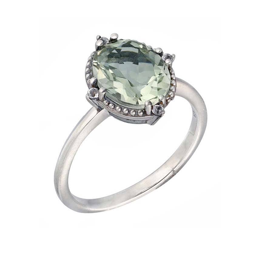 925 Sterling Silver Green Amethyst Gemstone Solitaire Ring