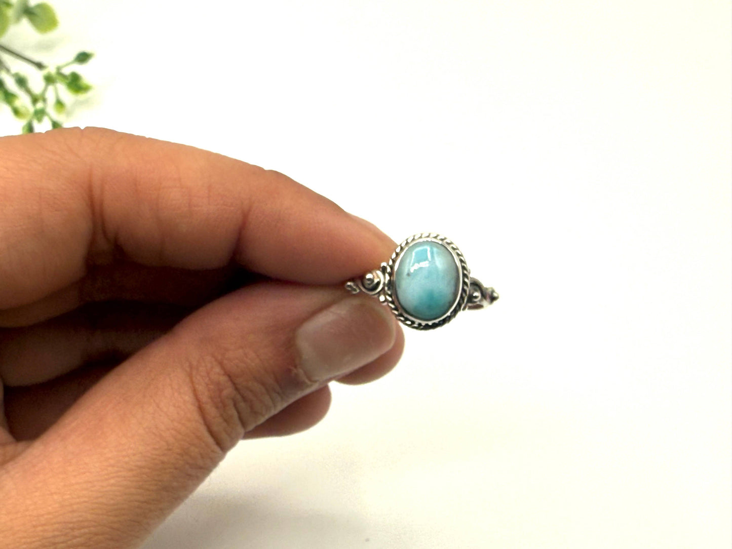 Larimar On Semi-Precious Oval Gemstone Ring / 925
