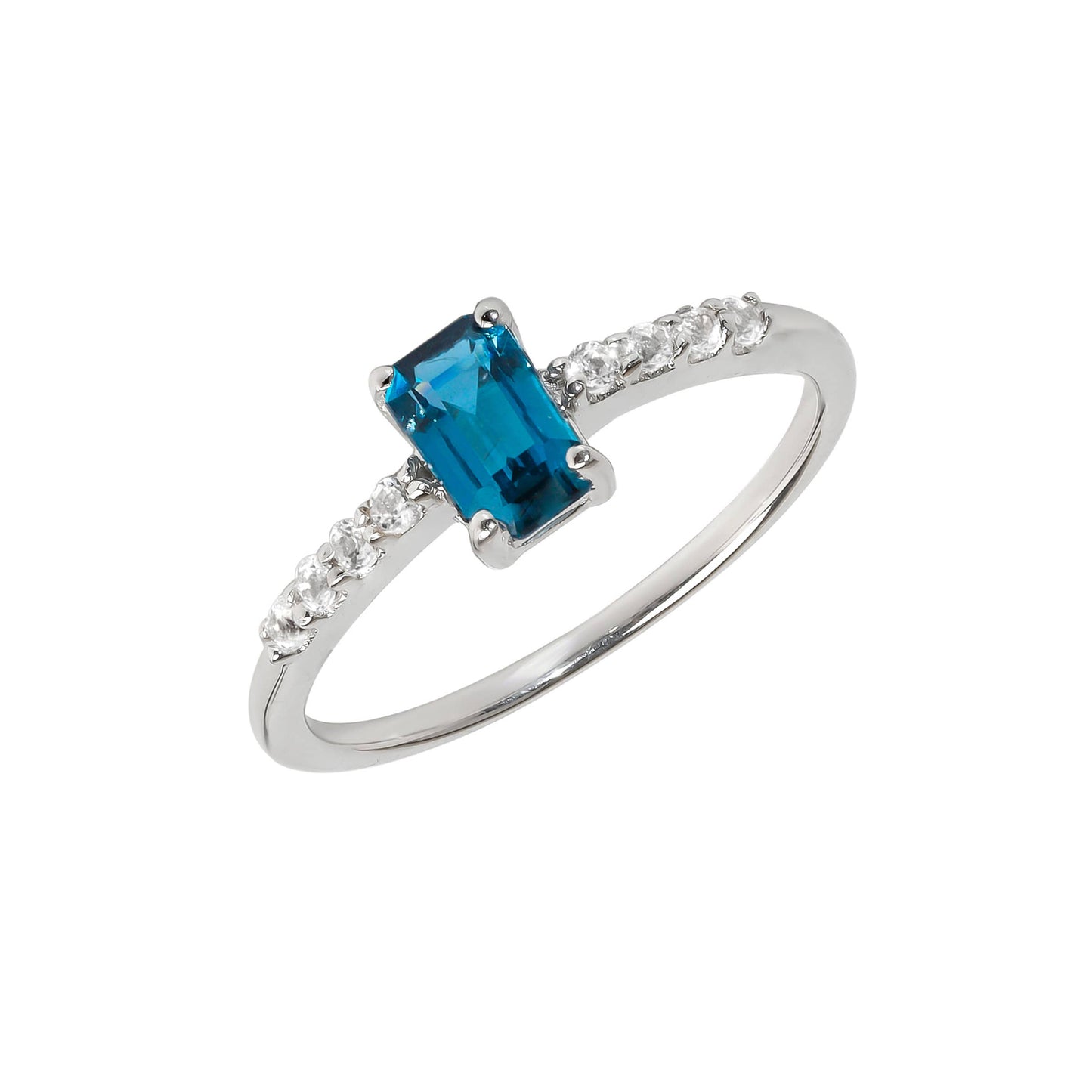 925 Sterling Silver London Blue Topaz Gemstone Band Ring
