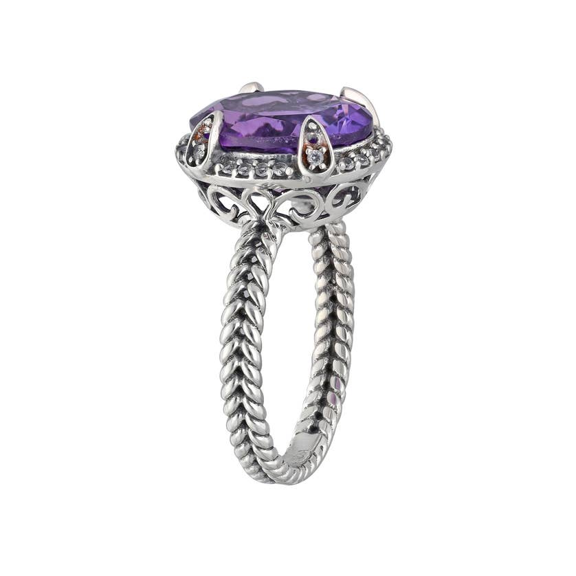 925 Sterling Silver Purple Amethyst Solitaire Gemstone Ring