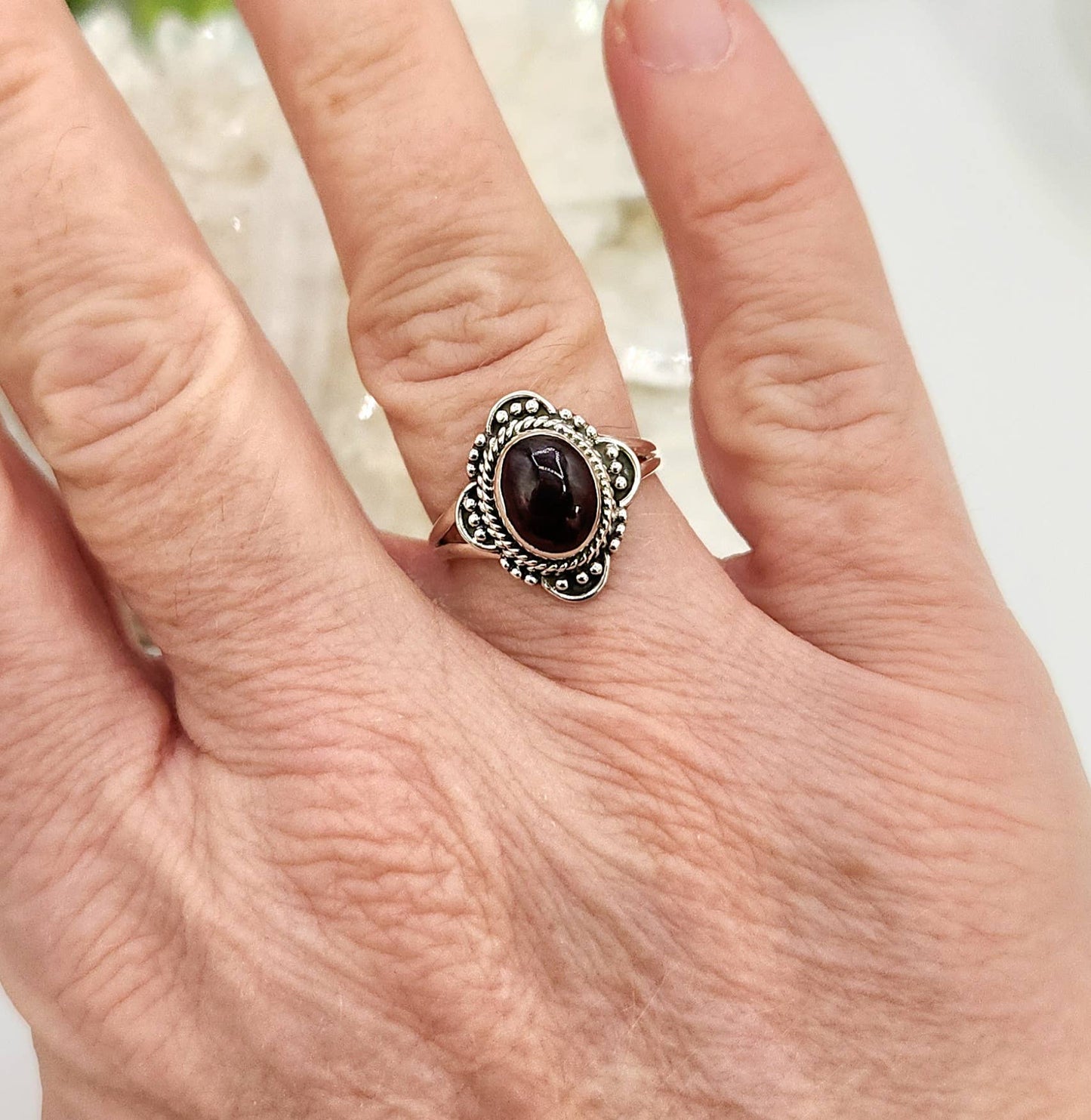 Garnet Semi-Precious Gemstone Sterling Silver (925)--Ring