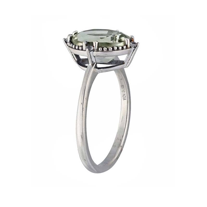 925 Sterling Silver Green Amethyst Gemstone Solitaire Ring