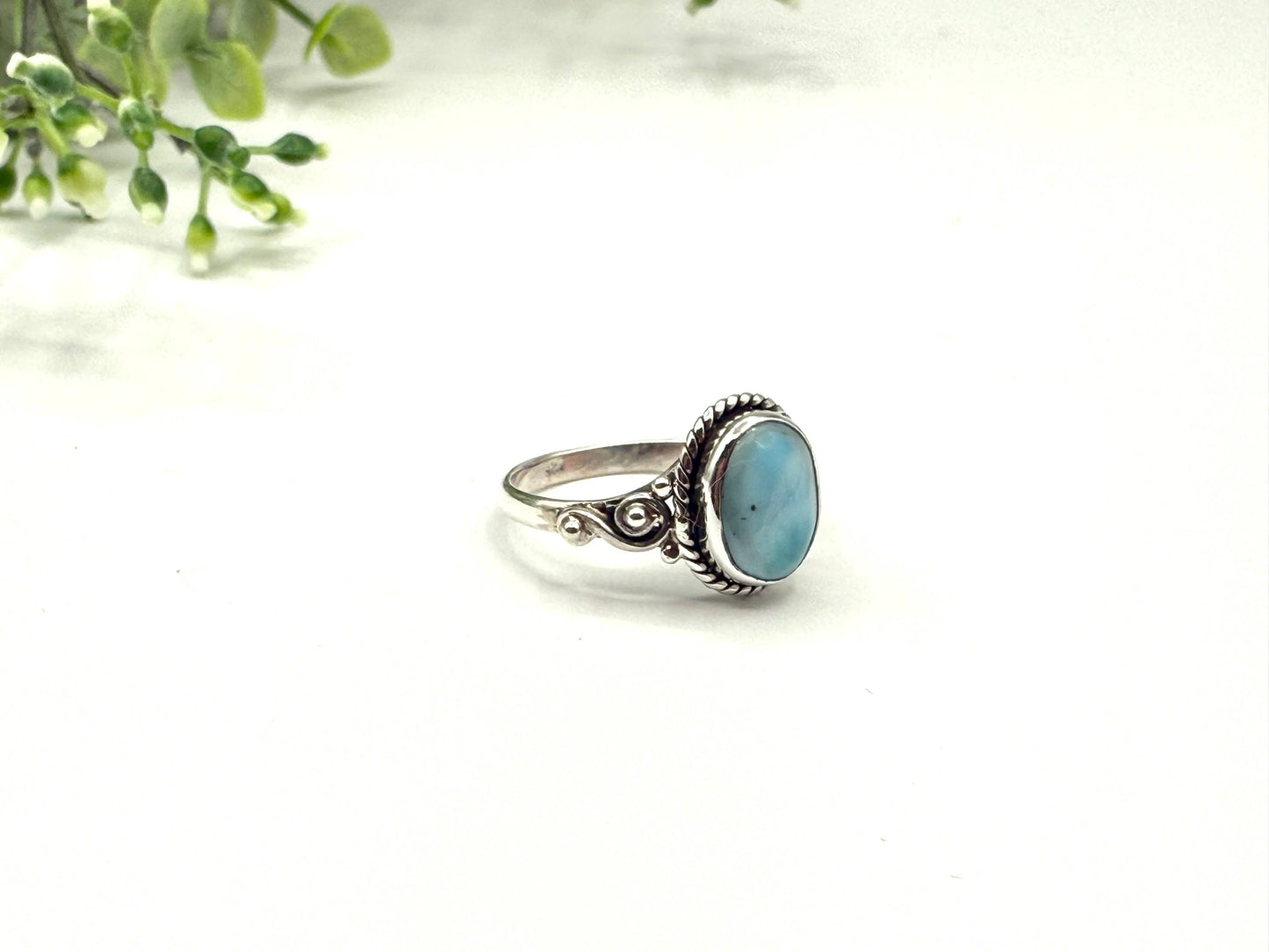 Larimar On Semi-Precious Oval Gemstone Ring / 925