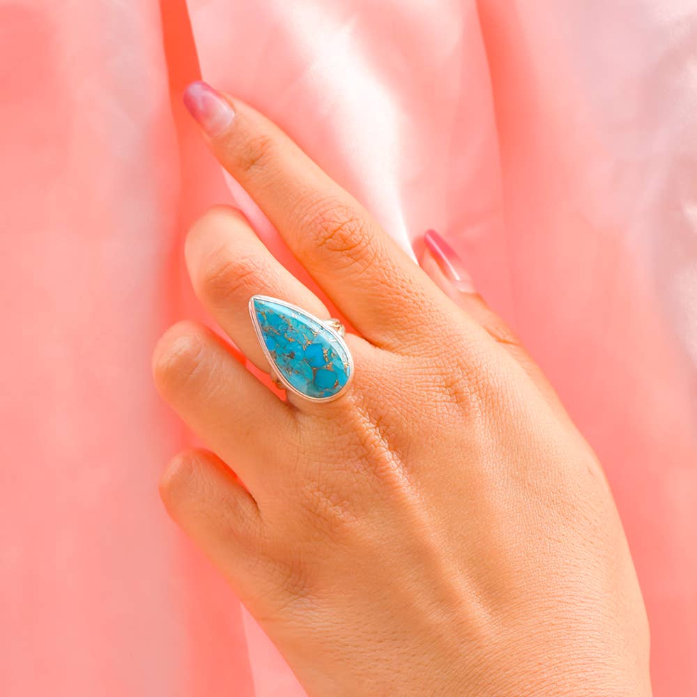 Blue Copper Turquoise Solid 925 Sterling Silver Ring Jewelry