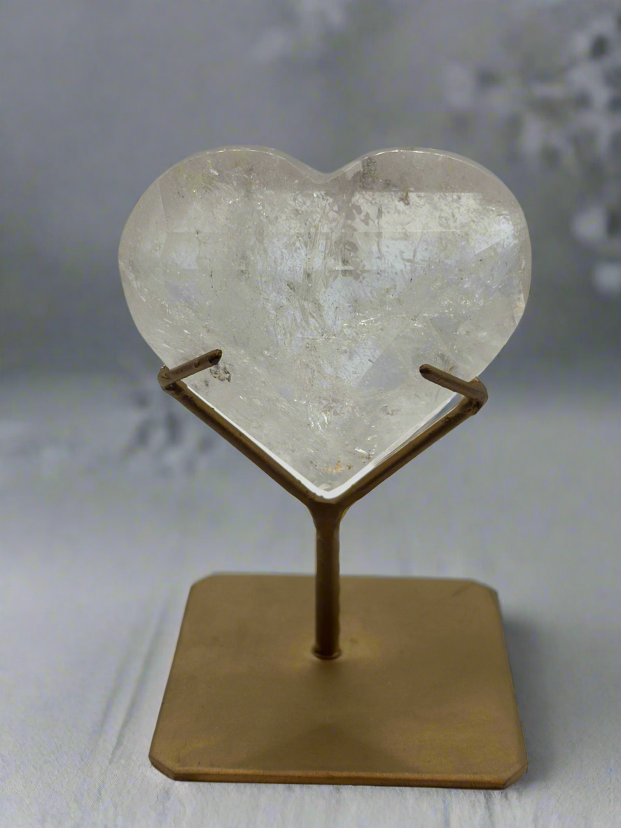 Clear Quartz Puffed Heart with Rainbow Inclusions