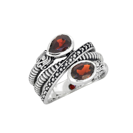 925 Sterling Silver Garnet Gemstone Textured Ring