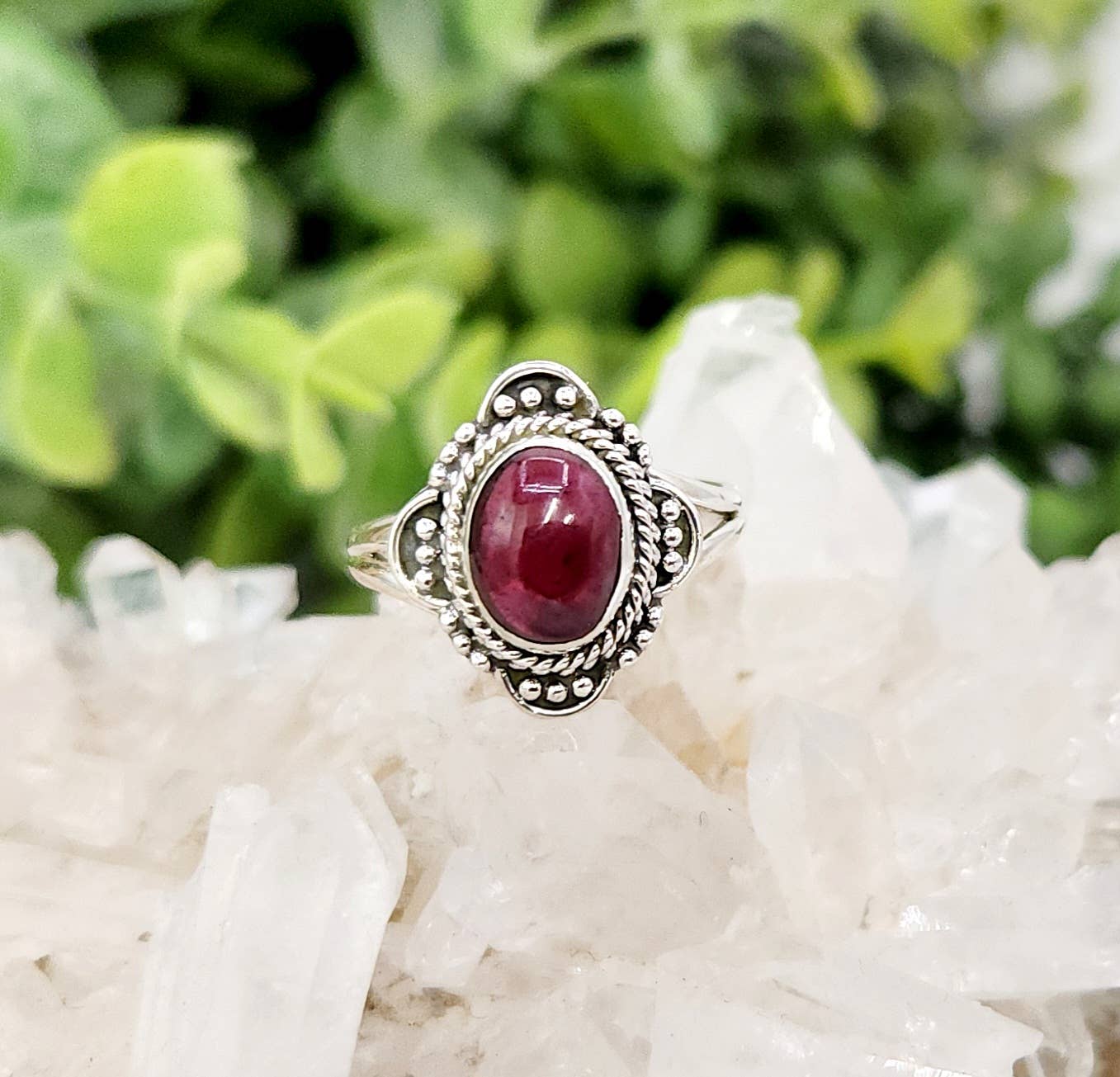 Garnet Semi-Precious Gemstone Sterling Silver (925)--Ring