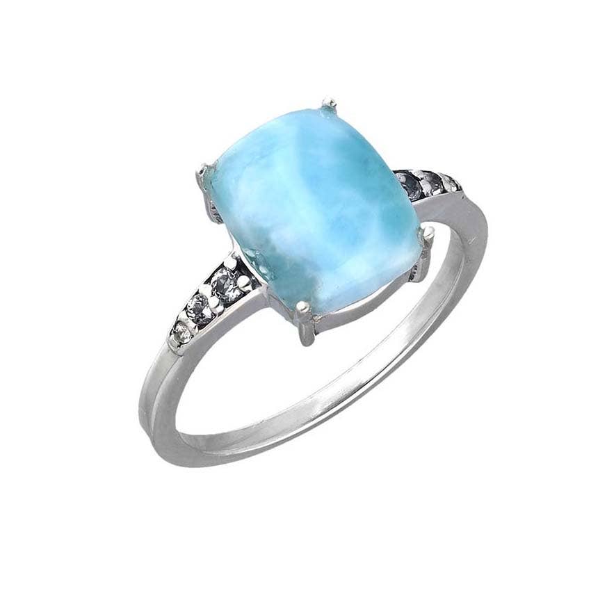 925 Sterling Silver Larimar White Topaz Solitaire Ring