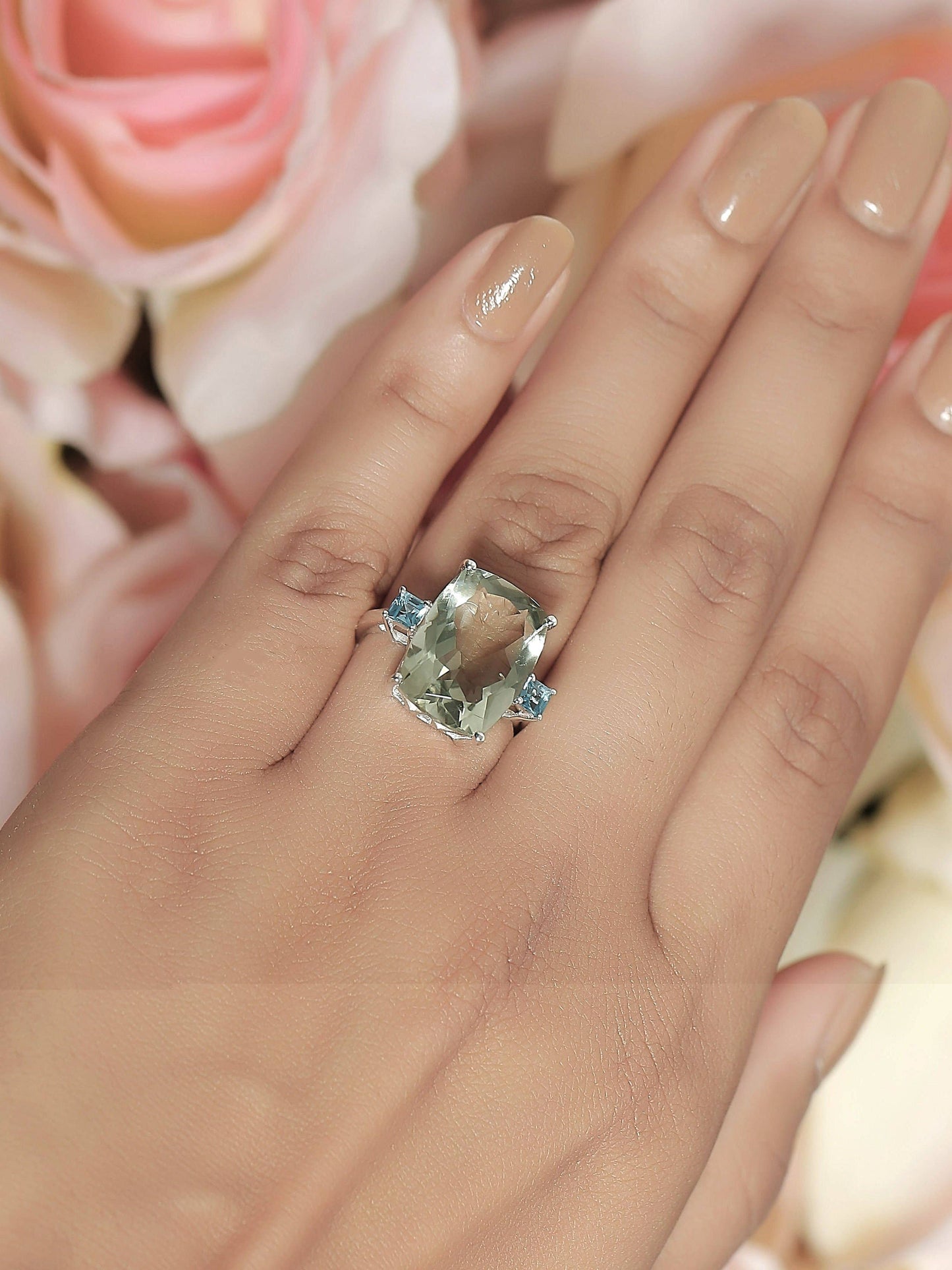 Green Amethyst Solid 925 Sterling Silver Gemstone Ring