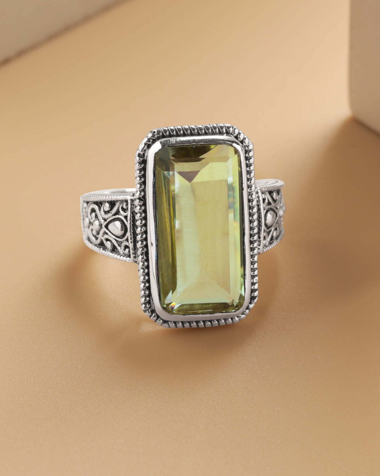 Sterling Silver Lemon Quartz Statement Solar Bloom Ring