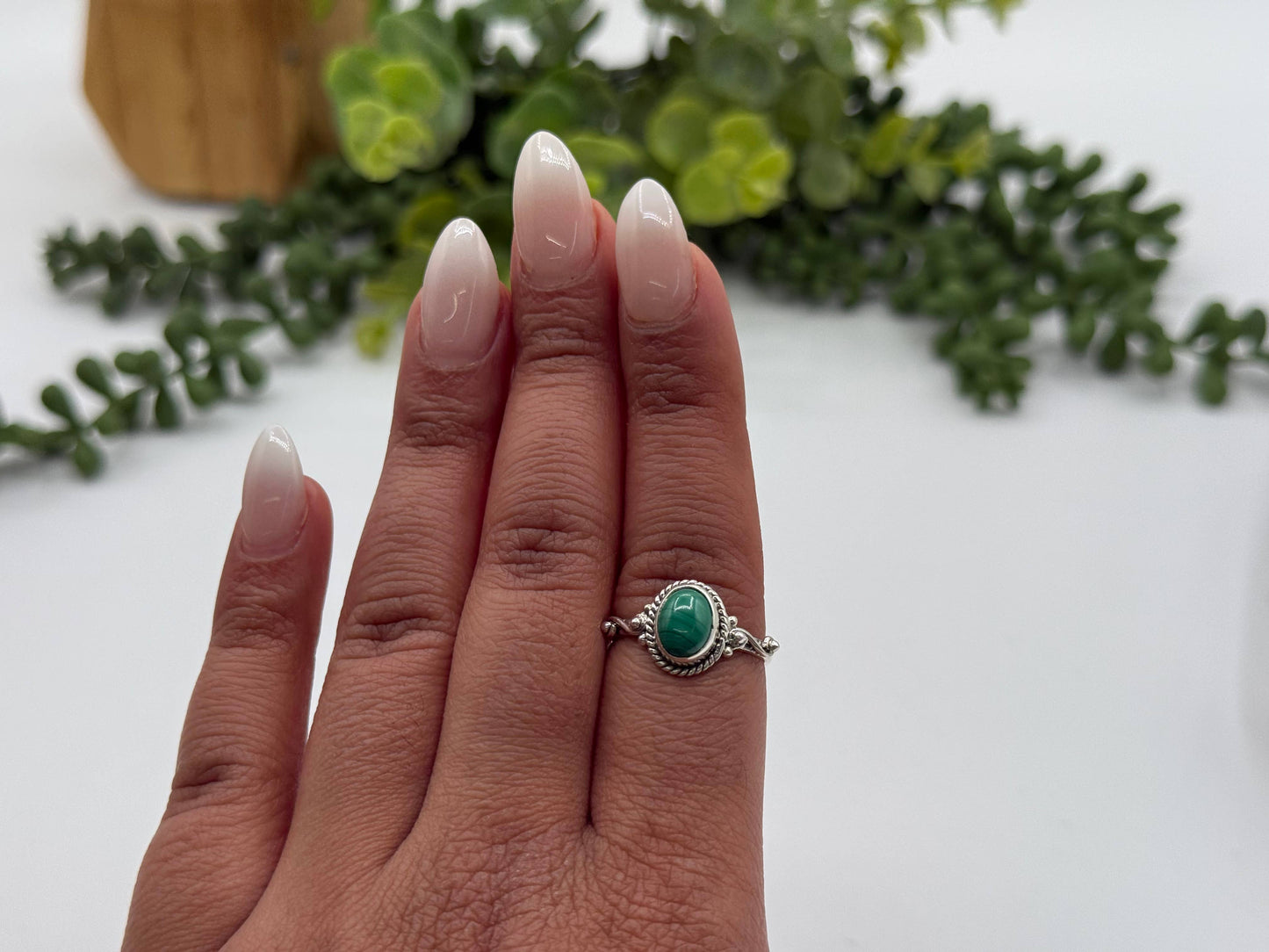 Malachite On Semi-Precious Oval Gemstone Ring / 925