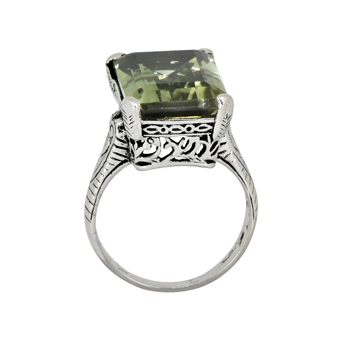 925 Silver Green Amethyst Statement Ring