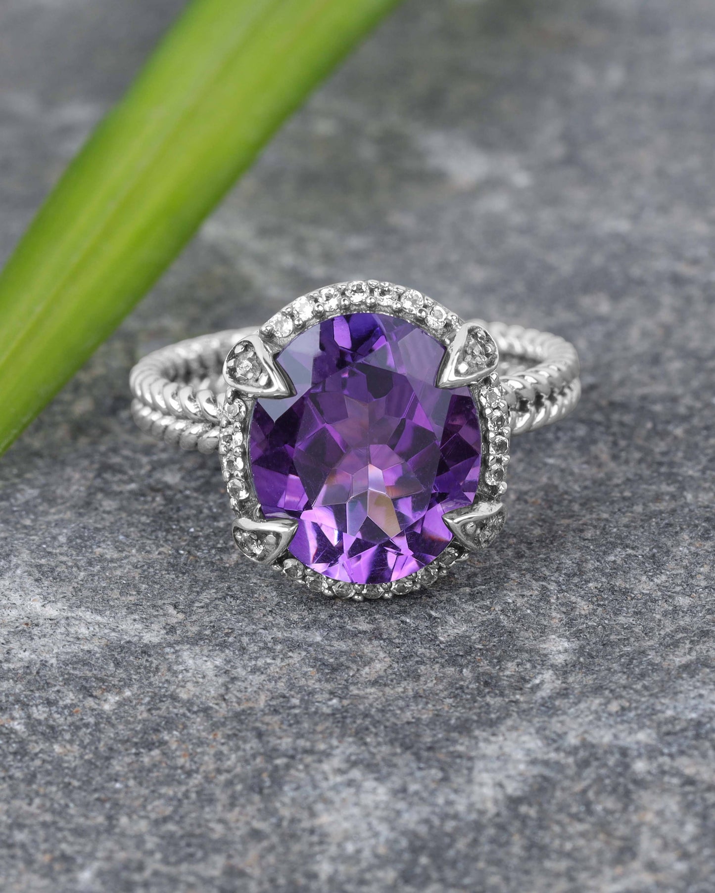 925 Sterling Silver Purple Amethyst Solitaire Gemstone Ring