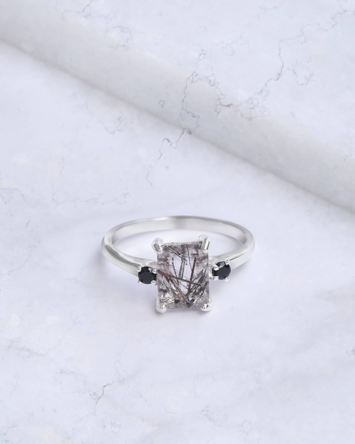 925 Sterling Silver Rutile Quartz Gemstone Bohemian Ring