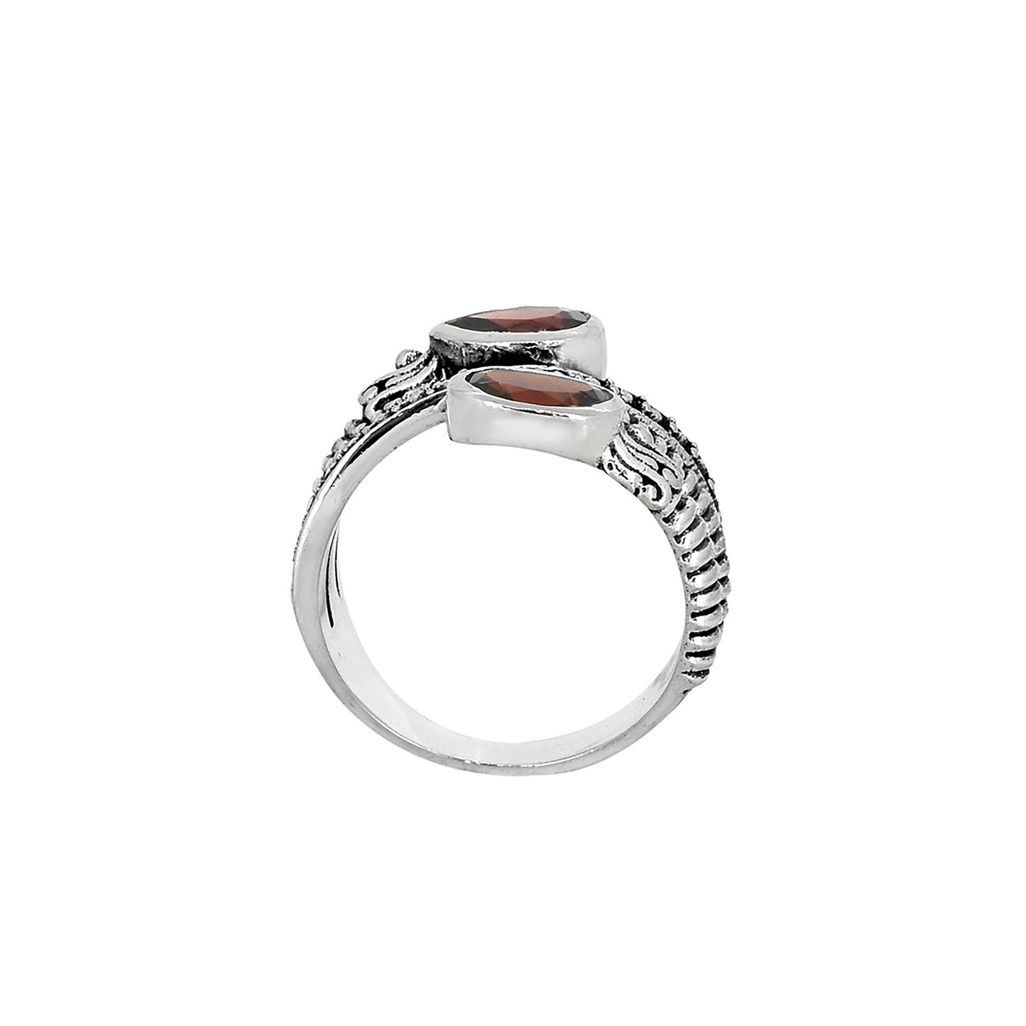 925 Sterling Silver Garnet Gemstone Textured Ring