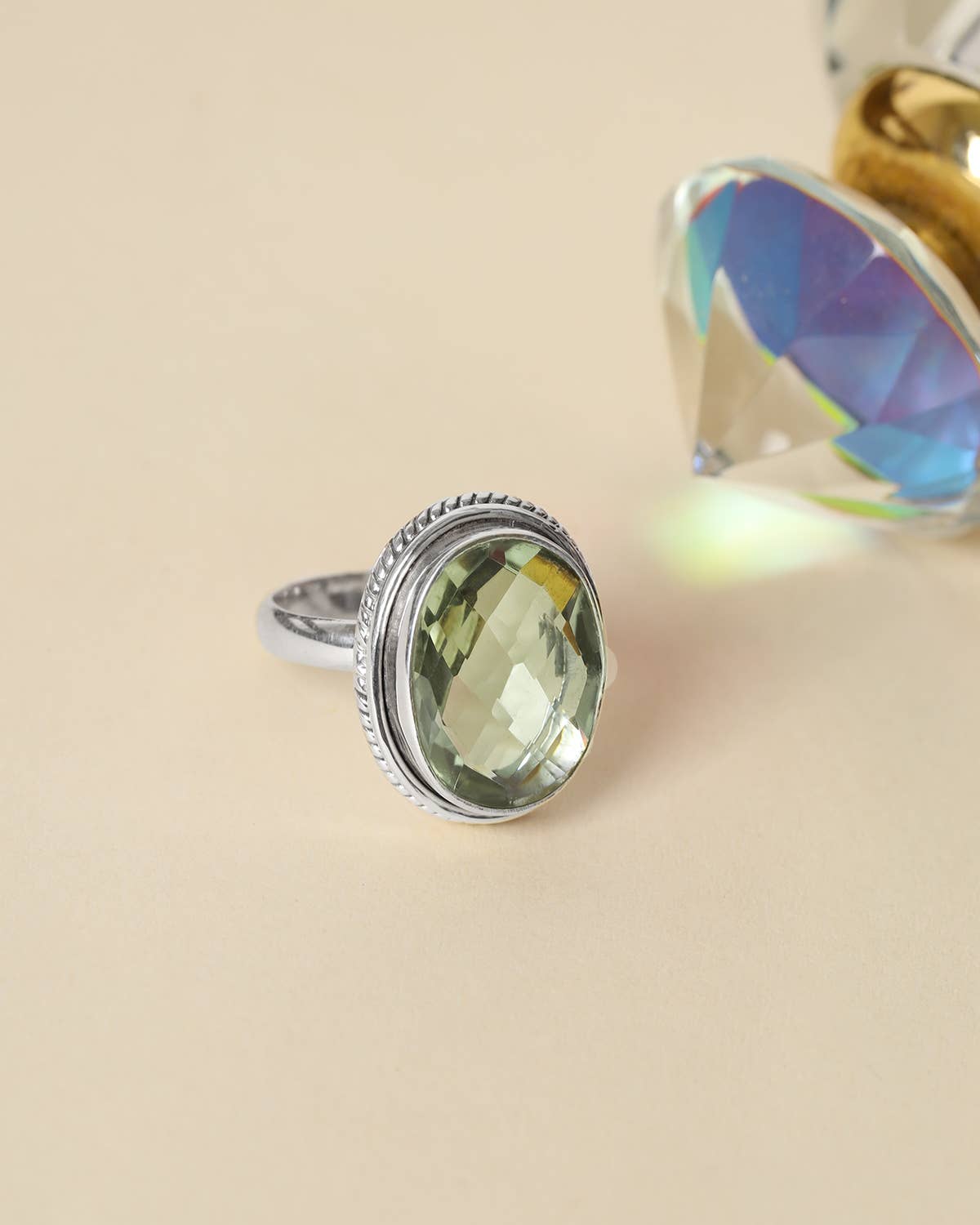 Green Amethyst 925 Sterling Silver Solitaire Ring
