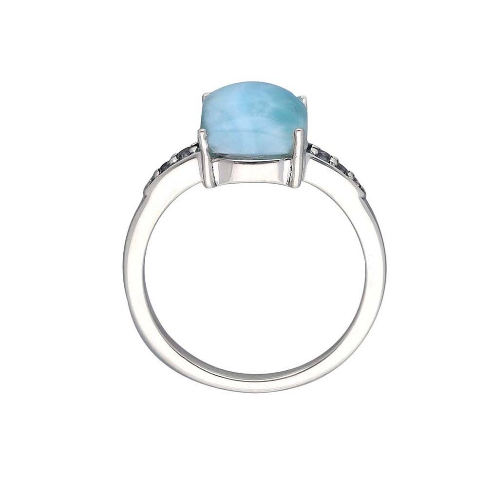 925 Sterling Silver Larimar White Topaz Solitaire Ring