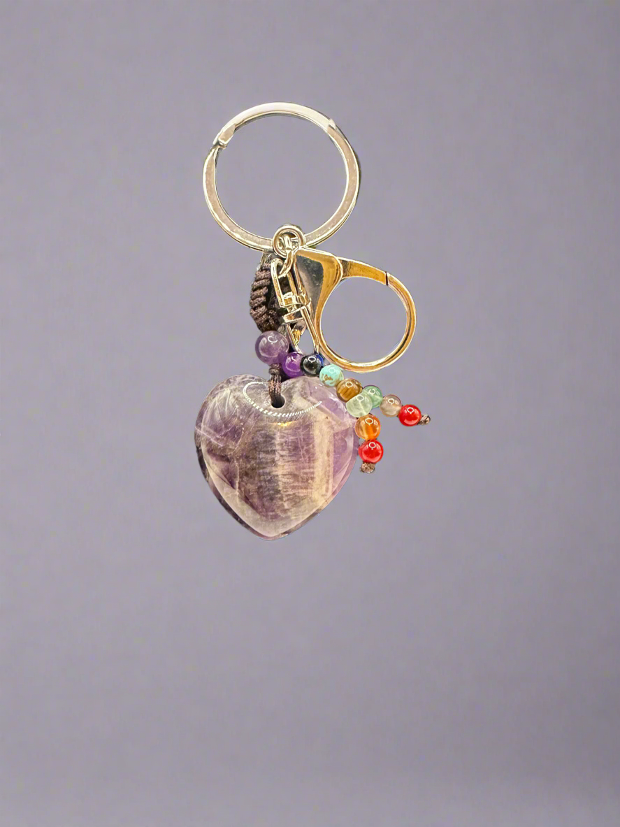 Amethyst Heart-Shaped Keychain with Chakra beads