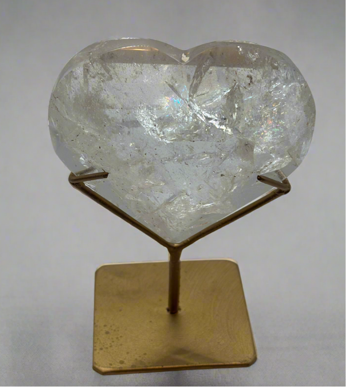 Clear Quartz Puffed Heart with Rainbow Inclusions