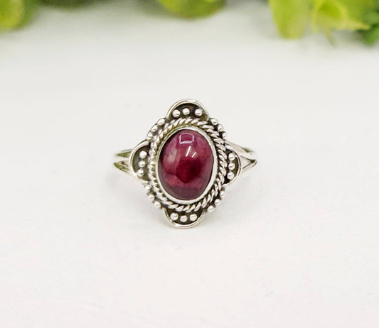 Garnet Semi-Precious Gemstone Sterling Silver (925)--Ring