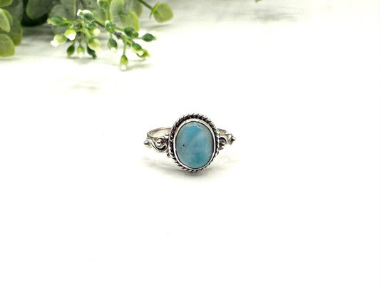 Larimar On Semi-Precious Oval Gemstone Ring / 925
