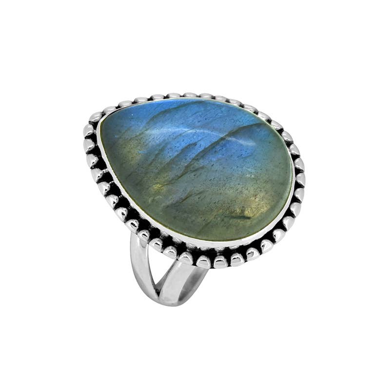 925 Silver Labradorite Aurora Thread Statement Ring