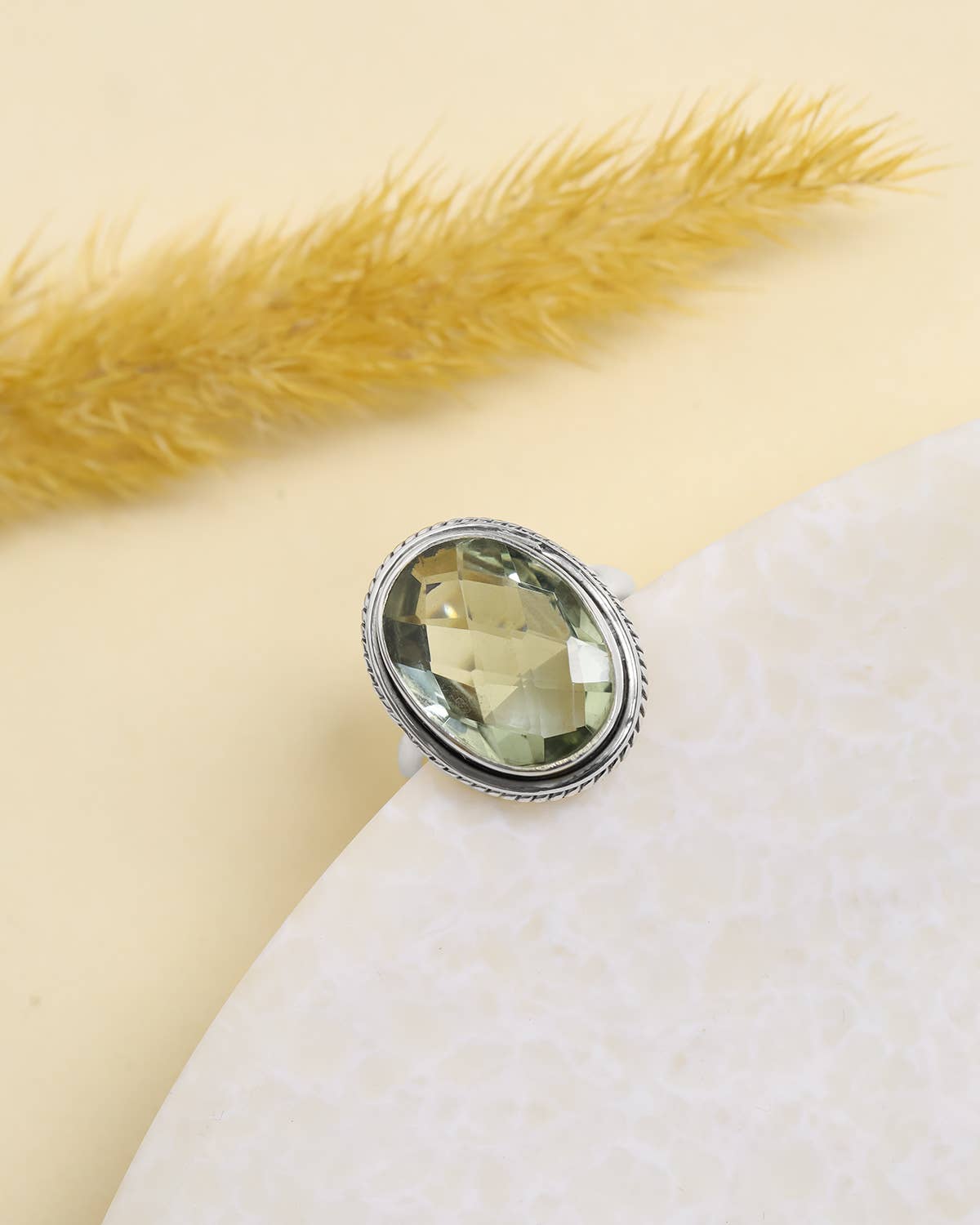 Green Amethyst 925 Sterling Silver Solitaire Ring