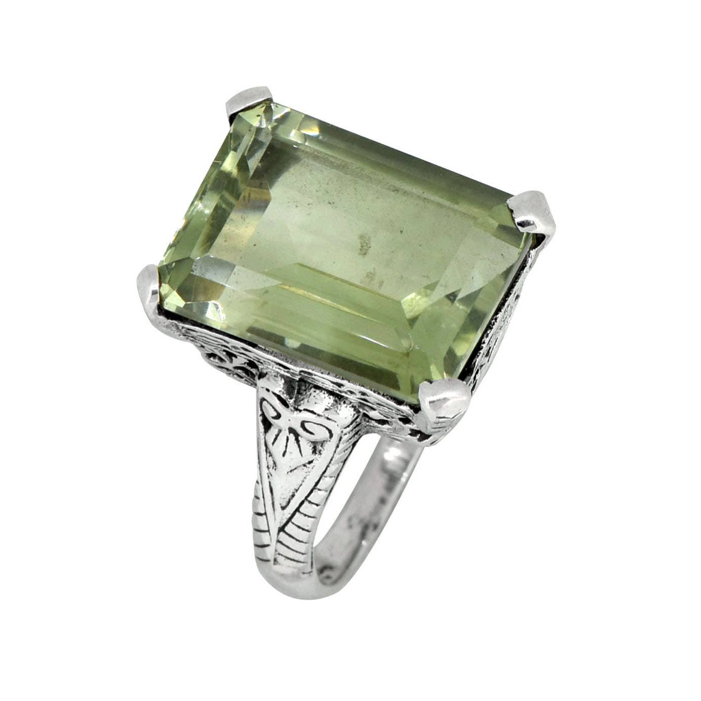 925 Silver Green Amethyst Statement Ring