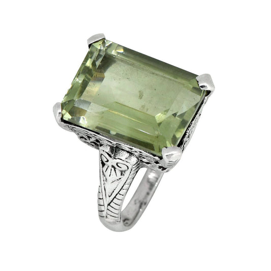 925 Silver Green Amethyst Statement Ring