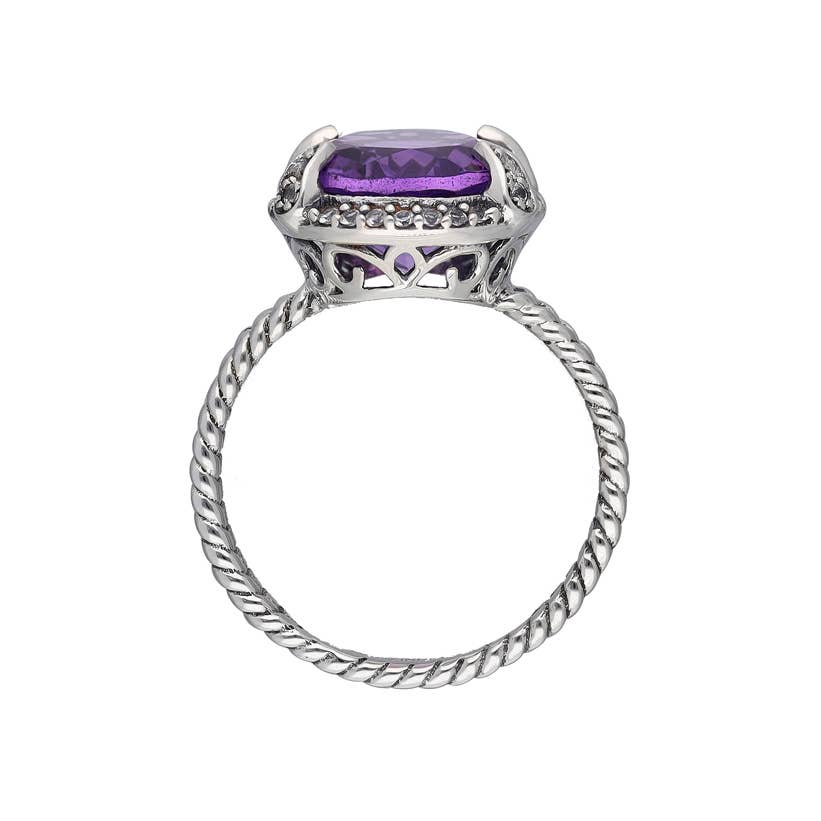 925 Sterling Silver Purple Amethyst Solitaire Gemstone Ring