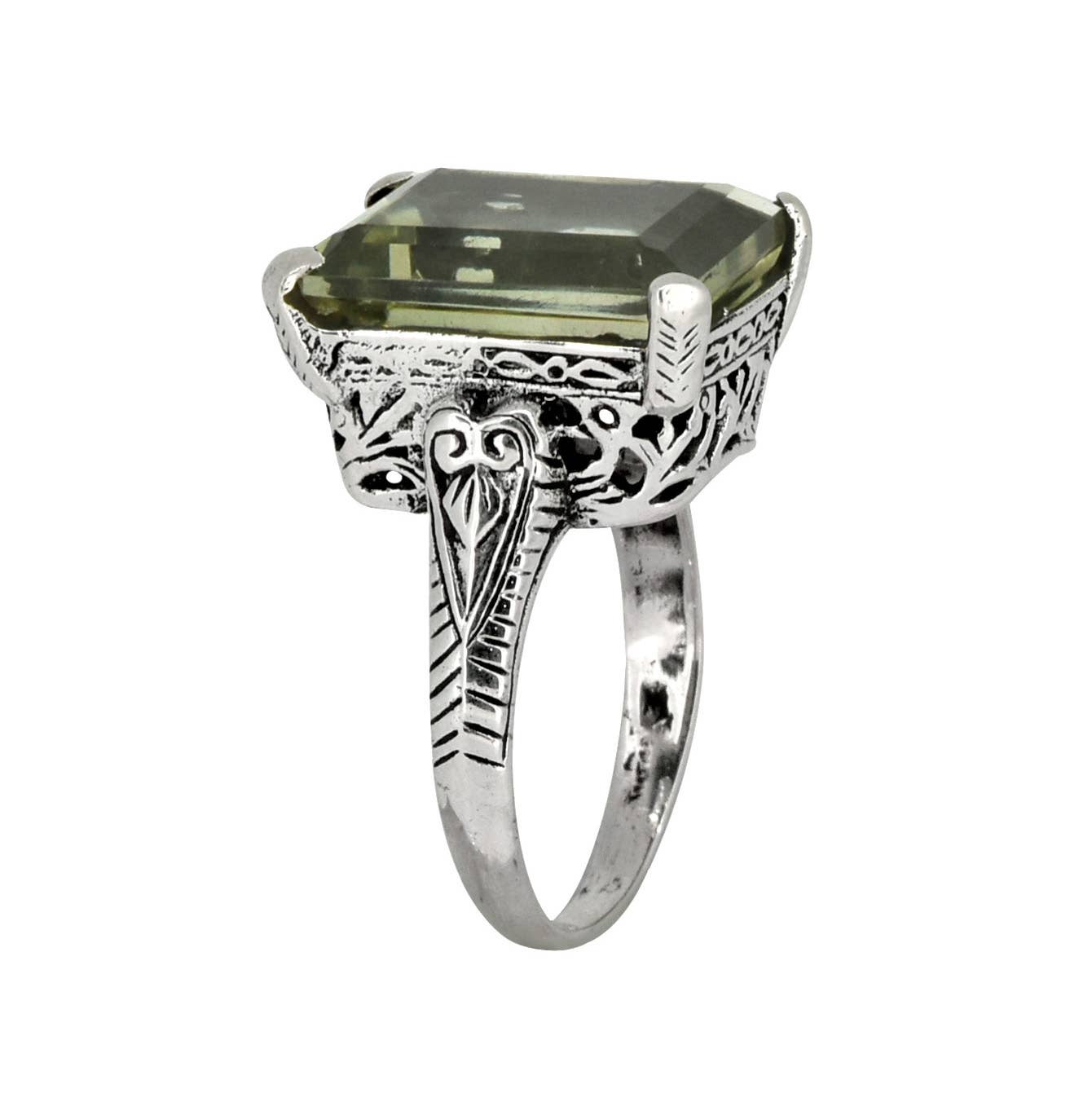 925 Silver Green Amethyst Statement Ring