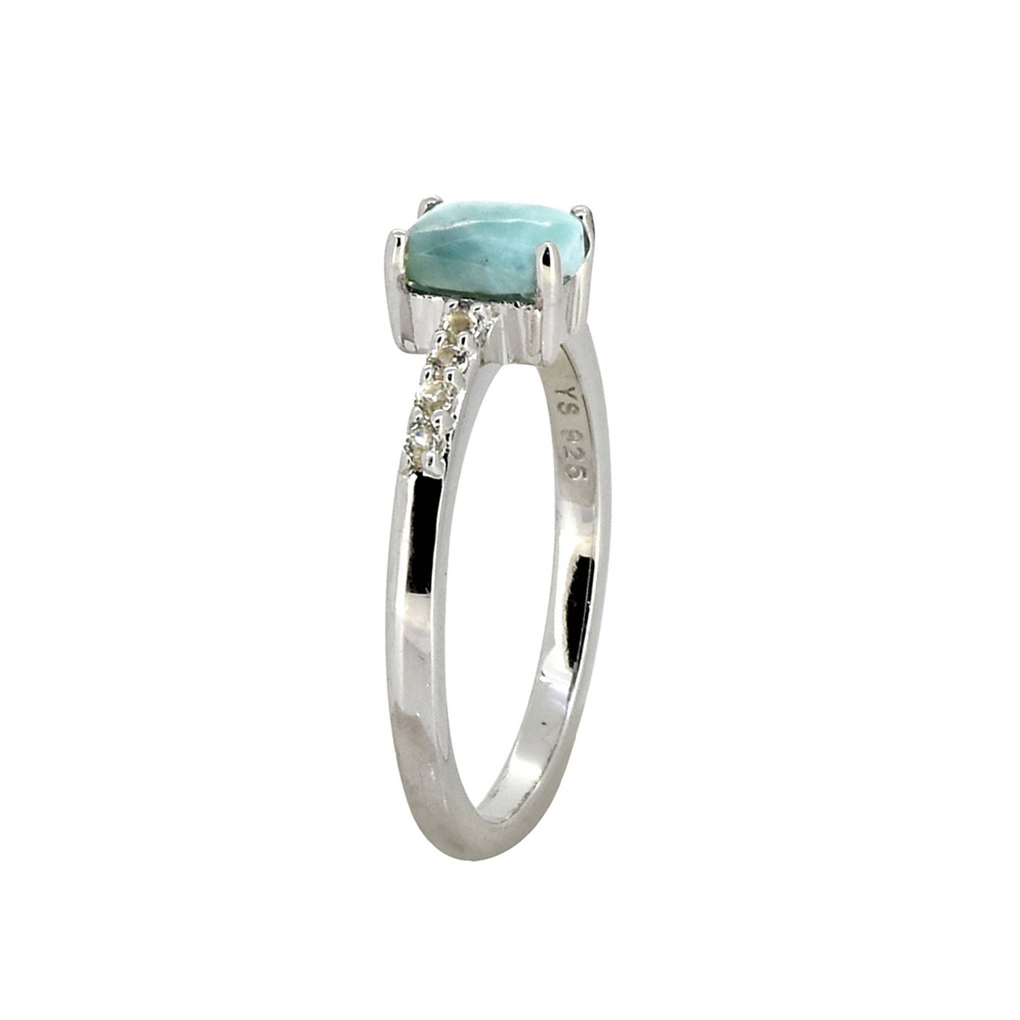 925 Sterling Silver Natural Larimar Gemstone Band Ring