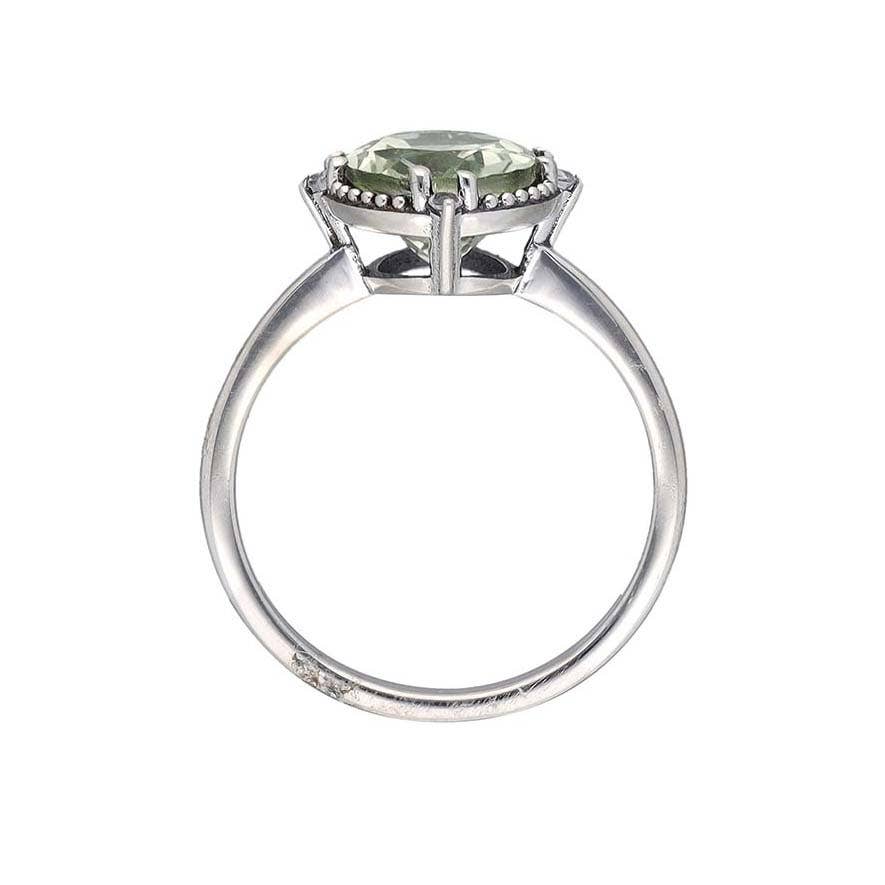 925 Sterling Silver Green Amethyst Gemstone Solitaire Ring