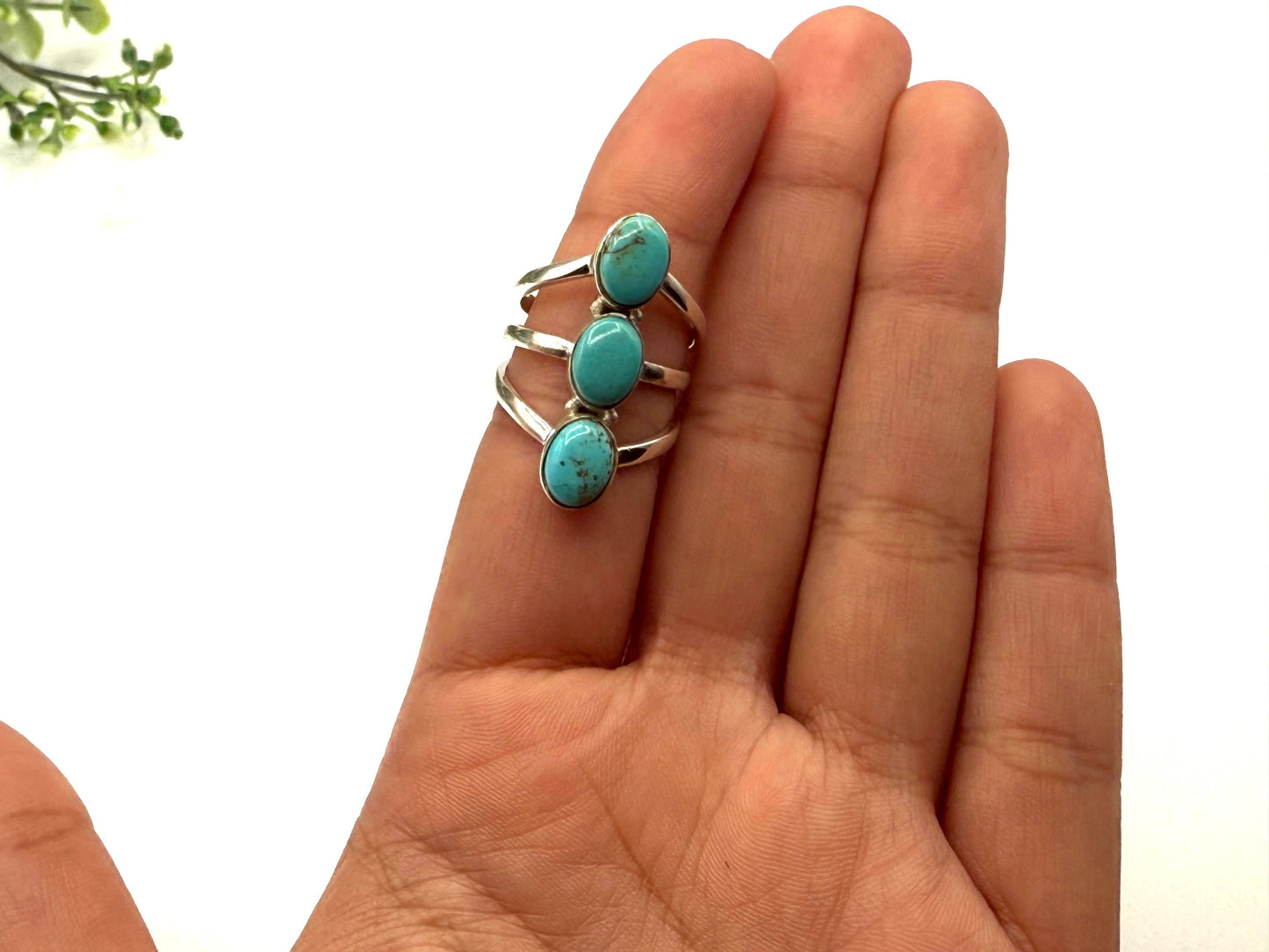 Turquoise 3 stone ring gemstone 925 Silver Ring