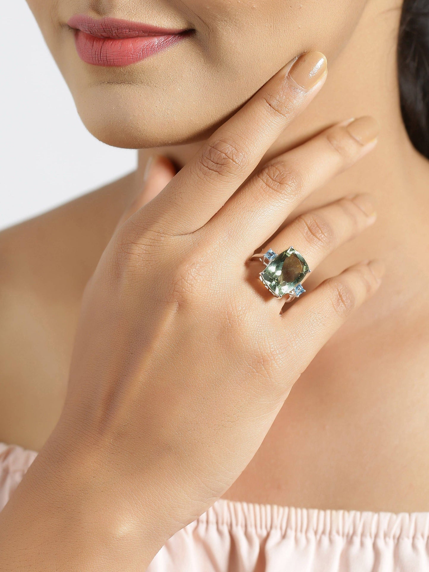 Green Amethyst Solid 925 Sterling Silver Gemstone Ring