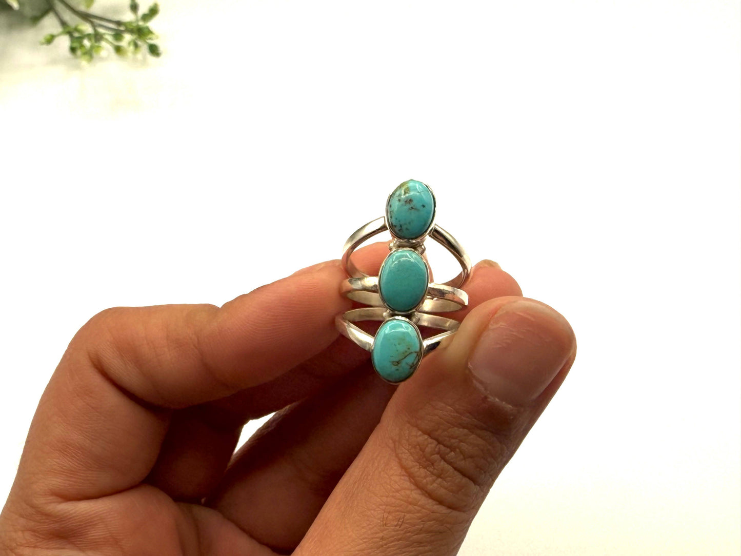 Turquoise 3 stone ring gemstone 925 Silver Ring