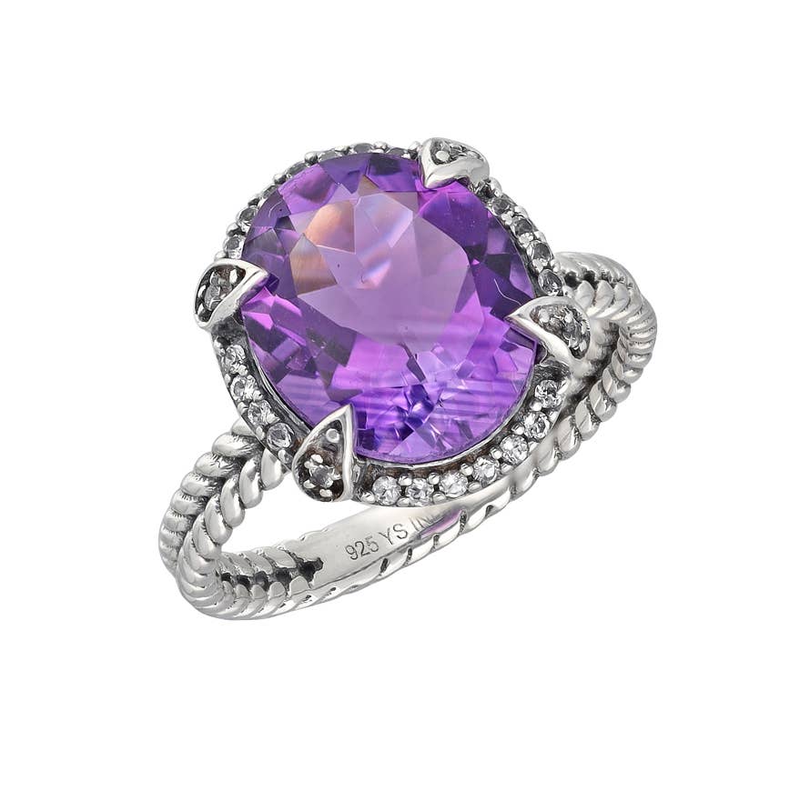 925 Sterling Silver Purple Amethyst Solitaire Gemstone Ring