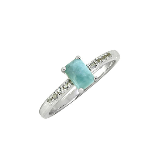 925 Sterling Silver Natural Larimar Gemstone Band Ring